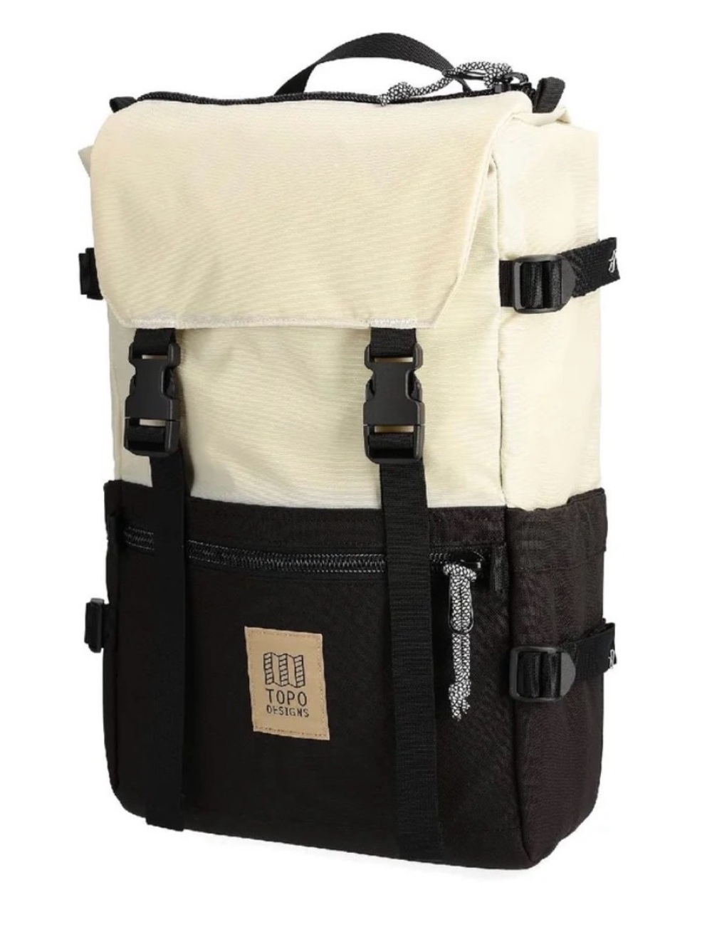 Topo Designs Cream and Black Roll-Top Backpack (Rover Pack Classic)